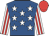Royal blue, white stars, white & red striped sleeves, red cap