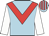 Light blue, red chevron, white sleeves, light blue & red striped cap