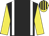 Black, white braces, yellow sleeves, yellow and black striped cap