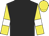 Black body, yellow arms, white armlets, yellow cap