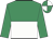 Emerald green and white halved horizontally, emerald green sleeves, quartered cap