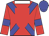Red, blue cross sashes, red shield, white collar, blue armlets, blue cap