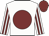 White, maroon disc, striped sleeves, maroon cap