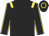Black, yellow epaulets, yellow seams on sleeves, black cap, yellow hoop