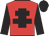red, black cross of lorraine, black sleeves, black cap