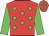 Red, lime green spots, sleeves and spots on cap