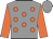 Grey, orange spots, orange sleeves, grey cap
