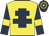 yellow, dark blue cross of lorraine, dark blue sleeves, yellow armlets, dark blue cap, yellow hoops