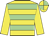 Yellow body, light green hooped, yellow arms, yellow cap, light green quartered