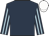 dark blue, light blue stripes on sleeves, white cap