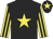 Black body, yellow star, yellow arms, black striped, black cap, yellow star
