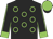 Black, dayglo green rings, black sleeves, dayglo green seams, cuffs and cap, black peak