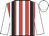 red and white stripes,  black braces, white sleeves and cap