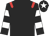 Black, red epaulets, black and white hooped sleeves, black cap, white star