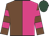 Chocolate and magenta (halved), hooped sleeves, dark green cap