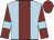 Light blue, maroon stripe, maroon sleeves, light blue armlets, maroon cap