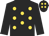 Black, gold spots, black sleeves