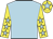 Light blue, yellow sleeves, light blue stars, yellow cap, light blue star