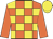 Orange & yellow check, orange sleeves, yellow cap