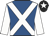 Royal blue, white cross sashes & sleeves, black cap, white star