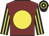 Maroon, yellow disc, black & yellow striped sleeves, black & yellow hooped cap