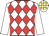 White & red diamonds, white sleeves, white & yellow check cap