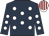 Dark blue, white spots, white & red striped cap