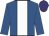 Royal blue, white panel, purple cap