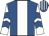 Royal blue, white panel, white sleeves, royal blue chevrons, royal blue & white striped cap