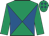 Royal blue & emerald green diabolo, emerald green sleeves, emerald green cap, royal blue diamonds