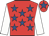 Red, royal blue stars, white sleeves, red cap, royal blue star