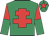 Emerald green, red cross of lorraine, halved sleeves, red star on cap