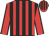 Red & black stripes, black seams on sleeves, striped cap