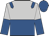 Silver and royal blue halved horizontally, royal blue epaulets, silver and royal blue halved sleeves, royal blue cap