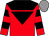 Red, black yoke, black inverted triangle, hooped sleeves, grey cap