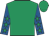Emerald green, royal blue sleeves, emerald green stars