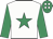 White, emerald green star & sleeves, emerald green cap, white spots