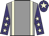 Grey, beige braces, purple sleeves, beige stars, purple cap, beige star