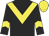 Black body, yellow chevron, black arms, yellow chevron, yellow cap