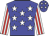 Blue body, white stars, white arms, red striped, blue cap, white stars