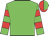 green, red hoops on sleeves, red and green halved cap