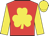 red, yellow shamrock, yellow sleeves and cap