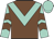 Chocolate, aqua chevron, aqua sleeves, chocolate chevrons, aqua cap