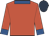 Tangerine, royal blue collar and cuffs, dark blue  cap