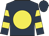 Dark blue, yellow disc, hooped sleeves