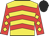 Yellow, red chevrons, red sleeves, yellow diamonds, black cap