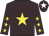 Brown, yellow star & stars on sleeves, brown cap, white star