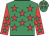 Emerald green, red stars, red sleeves, emerald green stars, emerald green cap, red stars