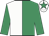 Emerald green & white halved, emerald green sleeves, white cap, emerald green star