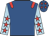 Royal blue, red epaulettes, light blue sleeves, red stars, royal blue cap, red stars